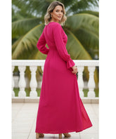 Comprar vestido longo viscolinho feminino manga bufante decote V festa casamento elegante em promoção LADYDRESS